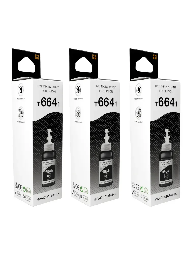 Комплект 3 шт. Чернила T6641 (NV-C13T66414A) для аппаратов Epson (70 ml) Black, артикул NV-C13T66414A/3