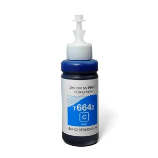Чернила NV PRINT T6642 (C13T66424A) для Epson L100, L110, L120, L132, L200, L210, L222, L300, L312, L350, L355, L362, L366, L456, L550, L555, L566, L1300, L386, L486, L121, L3050, L3060, L3070, L364, L382,  L605, L655, L1455 (70 ml) Cyan совместимые, артикул NV-INK-T6642C