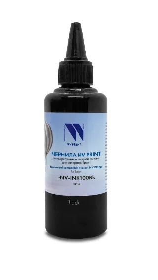 Чернила NV PRINT универсальные на водной основе NV-INK100Bk для аппаратов Epson (100 ml) Black совместимые, артикул NV-INK100Bk