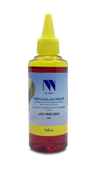 Чернила NV PRINT универсальные на водной основе NV-INK100Y для аппаратов Epson (100 ml) Yellow совместимые, артикул NV-INK100Y