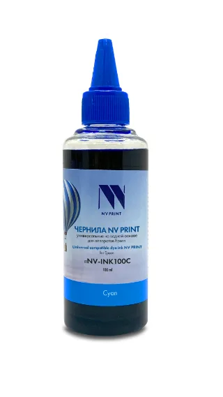 Чернила NV PRINT универсальные на водной основе NV-INK100C для аппаратов Epson (100 ml) Cyan совместимые, артикул NV-INK100C