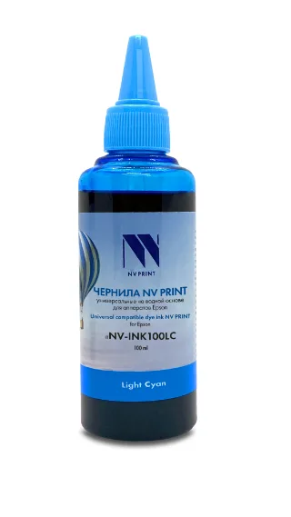Чернила NV PRINT универсальные на водной основе NV-INK100LC для аппаратов Epson (100ml) Light Cyan совместимые, артикул NV-INK100LC